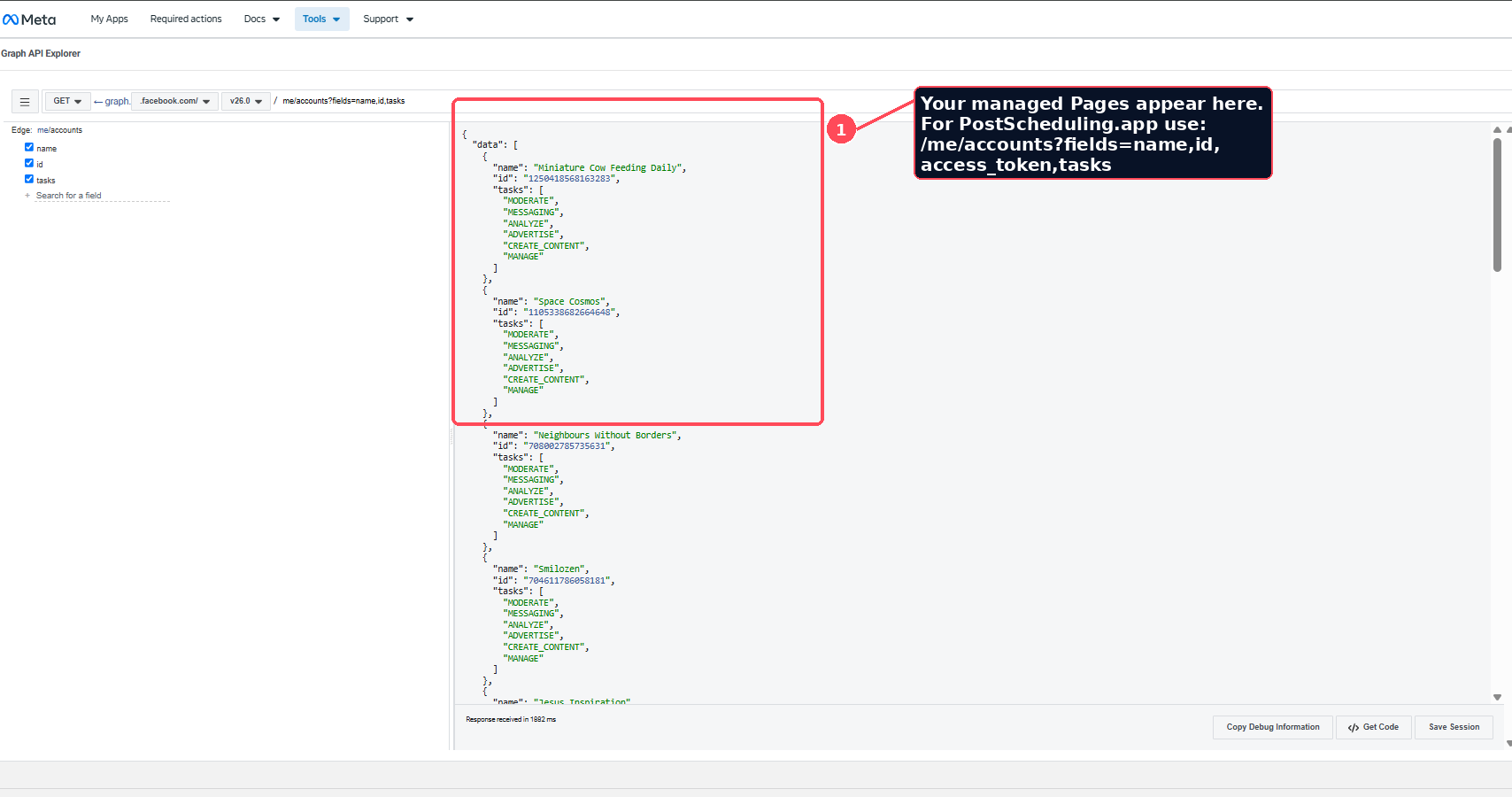 Meta managed Pages response